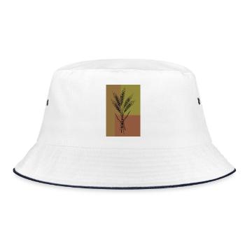 Wheat Ears Line Art – Botanical Design - Bucket Hat - white/navy - Front