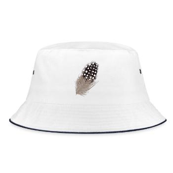 Handgezeichnete Perlhuhn-Feder Illustration - Bucket Hat - Weiß/Navy - Vorne