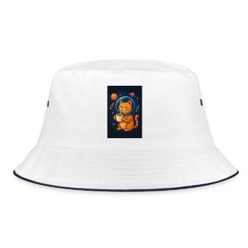 Cat in spacesuit drinking coffee - Bucket Hat - white/navy - Front