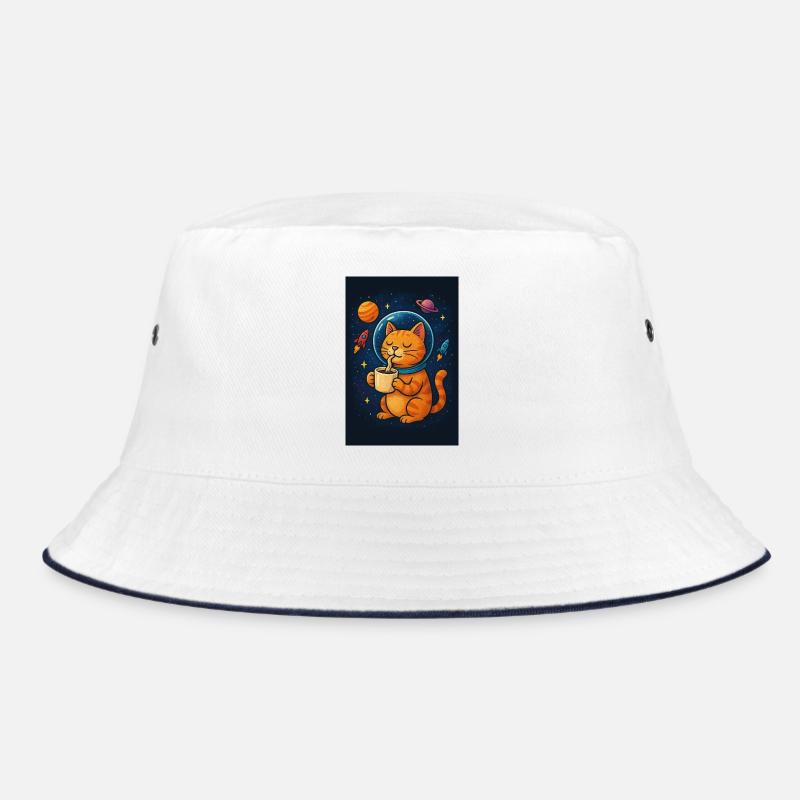 Cat in spacesuit drinking coffee Bucket Hat