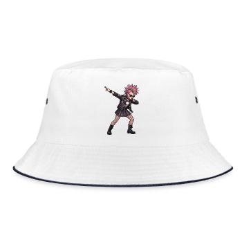 Punk Girl Dab – freches Street Cartoon Motiv - Bucket Hat - Weiß/Navy - Vorne