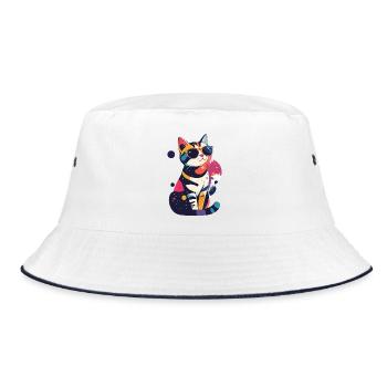 Cat with Sunglasses Cool Cats Pop Art Motif - Bucket Hat - white/navy - Front