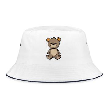 Cuddly Bear Illustration Velvet Brown - Bucket Hat - white/navy - Front