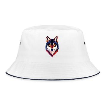 Colored Wolf Head Wolf Look Wolf Head Motif - Bucket Hat - white/navy - Front