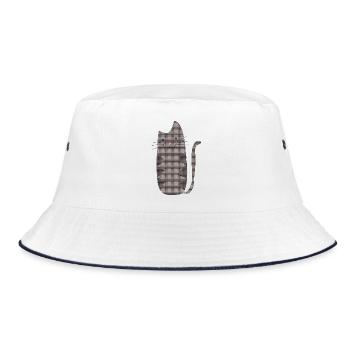 Zigzag Cat Gray Geometric - Bucket Hat - white/navy - Front