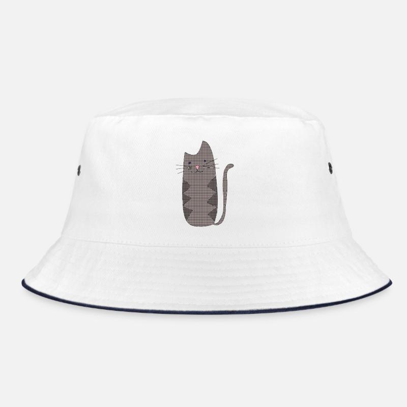Zickzackkatze Grau Geometrisch - Bucket Hat - Weiß/Navy