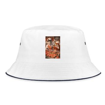 Mr. Wolf and Mr. Squirrel in a butcher's shop - Bucket Hat - white/navy - Front