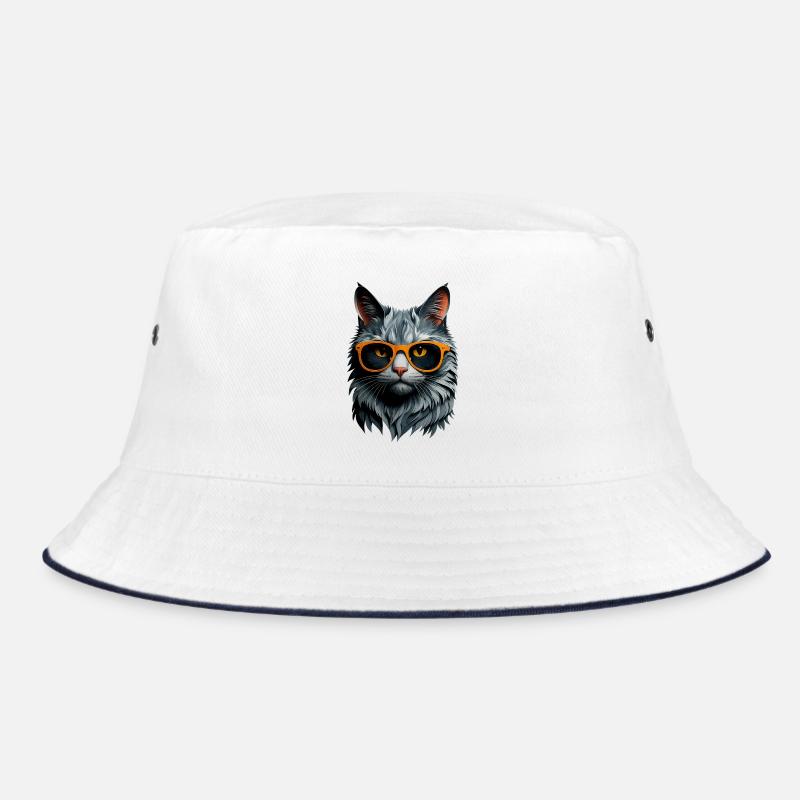 Cat summer: Cat with orange sunglasses Bucket Hat