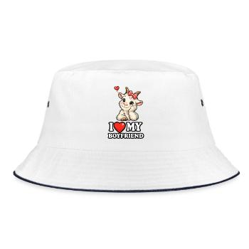Cute Goat I Love My Boyfriend Comic Graphic - Bucket Hat - white/navy - Front
