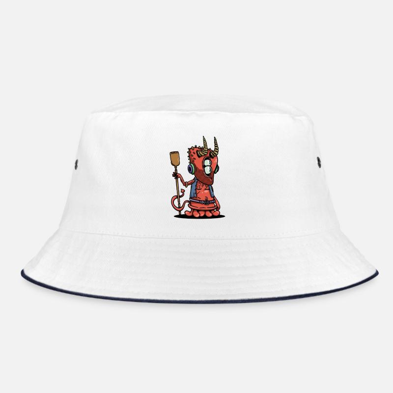Retro-kleiner Teufel mit Hörnern und Kopfhörern Bucket Hat