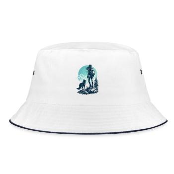 Wolf und Cyan Sky Wanderung - Bucket Hat - Weiß/Navy - Vorne