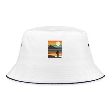 Gestreifter Sonnenuntergang mit Silhouette  - Bucket Hat - Weiß/Navy - Vorne