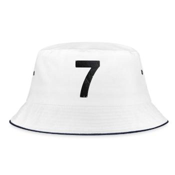 Schrammiges Sieben-Design - Bucket Hat - Weiß/Navy - Vorne