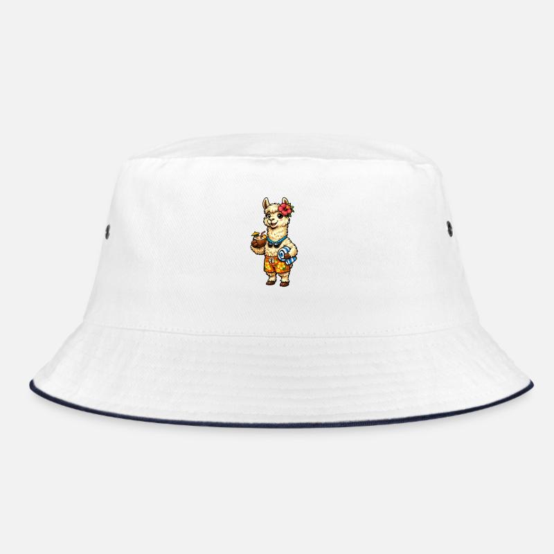 Lama am Strand mit Blumenschmuck Bucket Hat