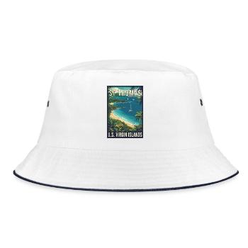 St. Thomas Tropical Vintage Travel Art - Bucket Hat - white/navy - Front