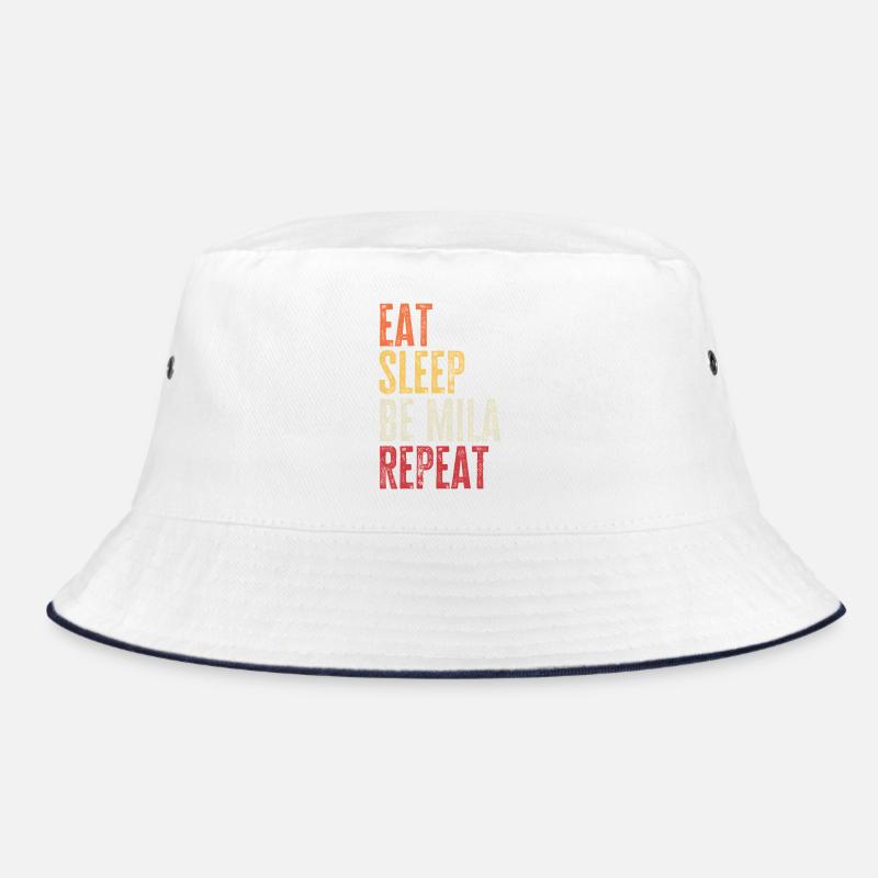 Iss, schlaf Sei Mila Wiederhol Retro-Name - Bucket Hat - Weiß/Navy