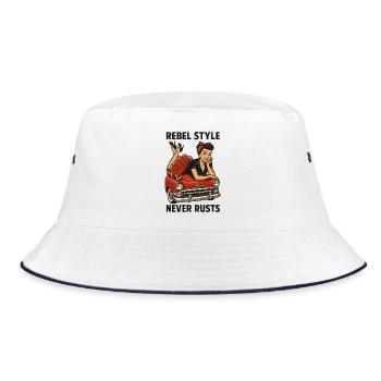Rockabilly Pin-Up: Rebel Style Never Rusts Retro - Bucket Hat - Weiß/Navy - Vorne