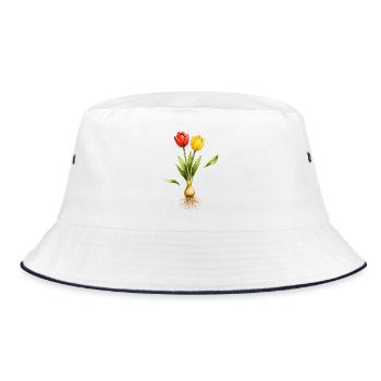 Two tulips with visible bulb and roots - Bucket Hat - white/navy - Front