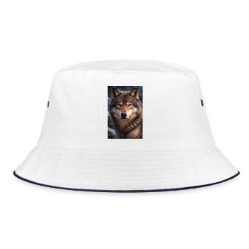 Wolf in snow and fog - Bucket Hat - white/navy - Front