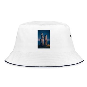 Moai Night Duo Silhouette - Bucket Hat - Weiß/Navy - Vorne