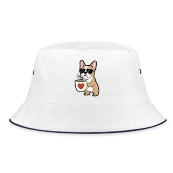 Bulldogge Hund Kaffee Comic - Bucket Hat - Weiß/Navy - Vorne