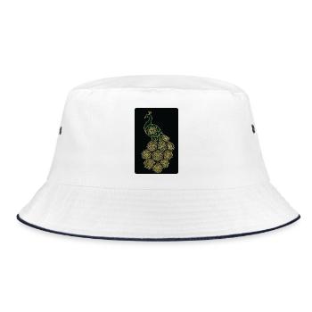 Goldener Pfauenmandala: Königliches und elegantes Design - Bucket Hat - Weiß/Navy - Vorne
