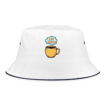Stay Human Hand-Drawn Coffee Mug Doodle - Bucket Hat - white/navy - Front