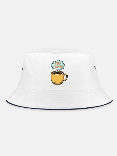 Stay Human Hand-Drawn Coffee Mug Doodle - Bucket Hat - white/navy - Front