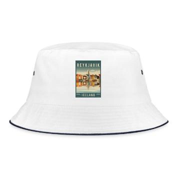 Entdecken Sie die nordische Stadtlandschaft von Reykjavik in Island - Bucket Hat - Weiß/Navy - Vorne