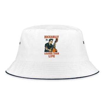 Rockabilly Bassist: Louder Than Life Retro Design - Bucket Hat - white/navy - Front