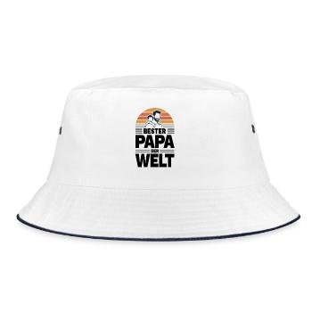 Bester Papa der Welt im Retro-Sonnenuntergang - Bucket Hat - Weiß/Navy - Vorne