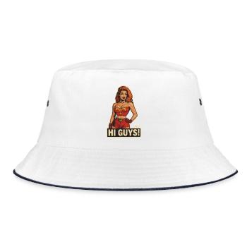 Hi Guys Retro Heroine  - Bucket Hat - white/navy - Front