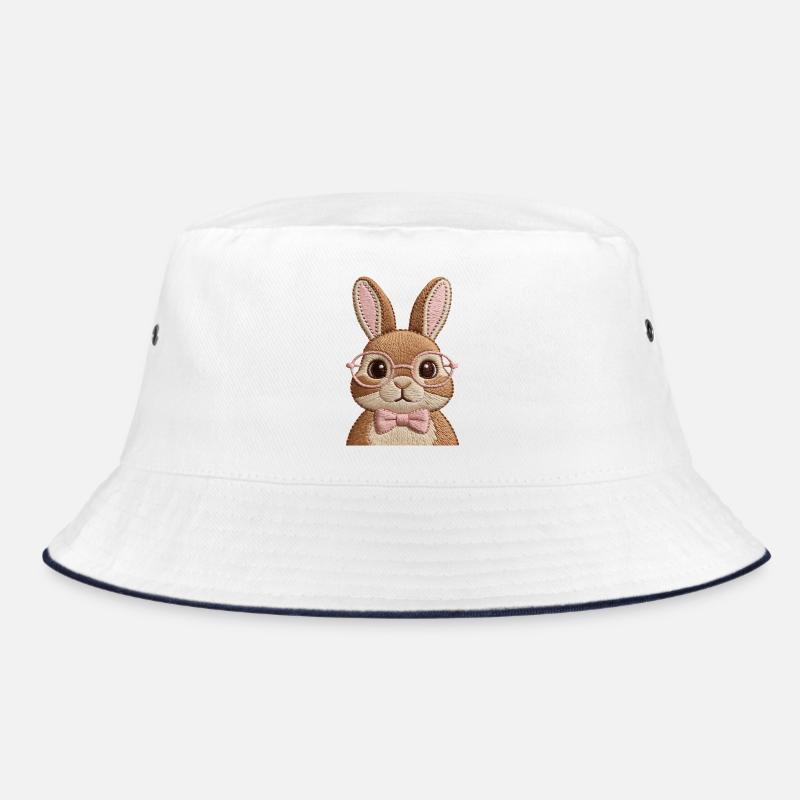 Cute Easter Bunny with Glasses & Bow – Embroidery Look Bucket Hat