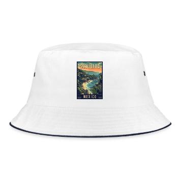 Entdecke Sayulita Mexiko – Reisekunst - Bucket Hat - Weiß/Navy - Vorne
