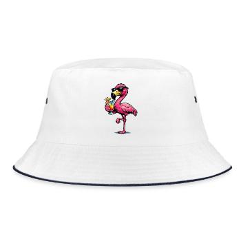 Flamingo Cocktail mit Sonnenbrille - Bucket Hat - Weiß/Navy - Vorne
