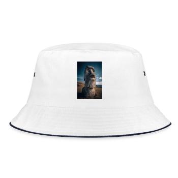 Kosmisches Moai unter Sternennacht - Bucket Hat - Weiß/Navy - Vorne