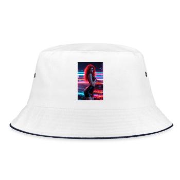 Neon Red Femme in Luster - Bucket Hat - white/navy - Front