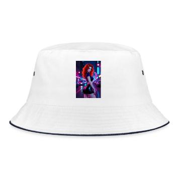 Red-haired neon city last night - Bucket Hat - white/navy - Front