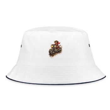 Affe auf bunter Motorradfahrt - Bucket Hat - Weiß/Navy - Vorne