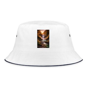 Waterfall in the evening sun - Bucket Hat - white/navy - Front