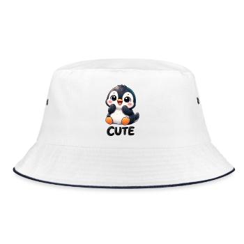 Cute chibi penguin cartoon shy cute - Bucket Hat - white/navy - Front