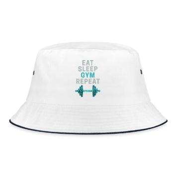 Eat Sleep Gym Repeat Fitnessstudio Bodybuilder - Bucket Hat - Weiß/Navy - Vorne