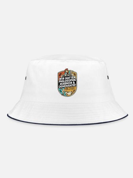 Antike Philosophie Demokratie Humor - Bucket Hat - Weiß/Navy - Vorne
