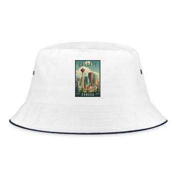 Discover Scenic Urban Scene of Calgary in Canada - Bucket Hat - white/navy - Front