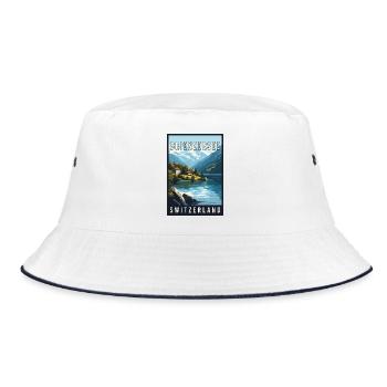 Explore Alpine Lake of Brienzersee in Switzerland - Bucket Hat - white/navy - Front