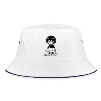 Schüleraufkleber Headset Sättigung Schwarz-Weiß - Bucket Hat - Weiß/Navy - Vorne