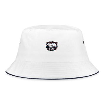 Jesus liebt dich Glitch - Bucket Hat - Weiß/Navy - Vorne