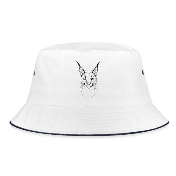 Wild Caracal - Minimalist Fine Line Art - Bucket Hat - Weiß/Navy - Vorne