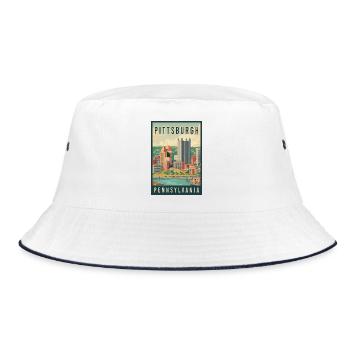 Explore Skyline of Pittsburgh in Pennsylvania - Bucket Hat - white/navy - Front