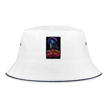 Alpha Wolf Multicolor Design Follow Your Own Pack - Bucket Hat - white/navy - Front